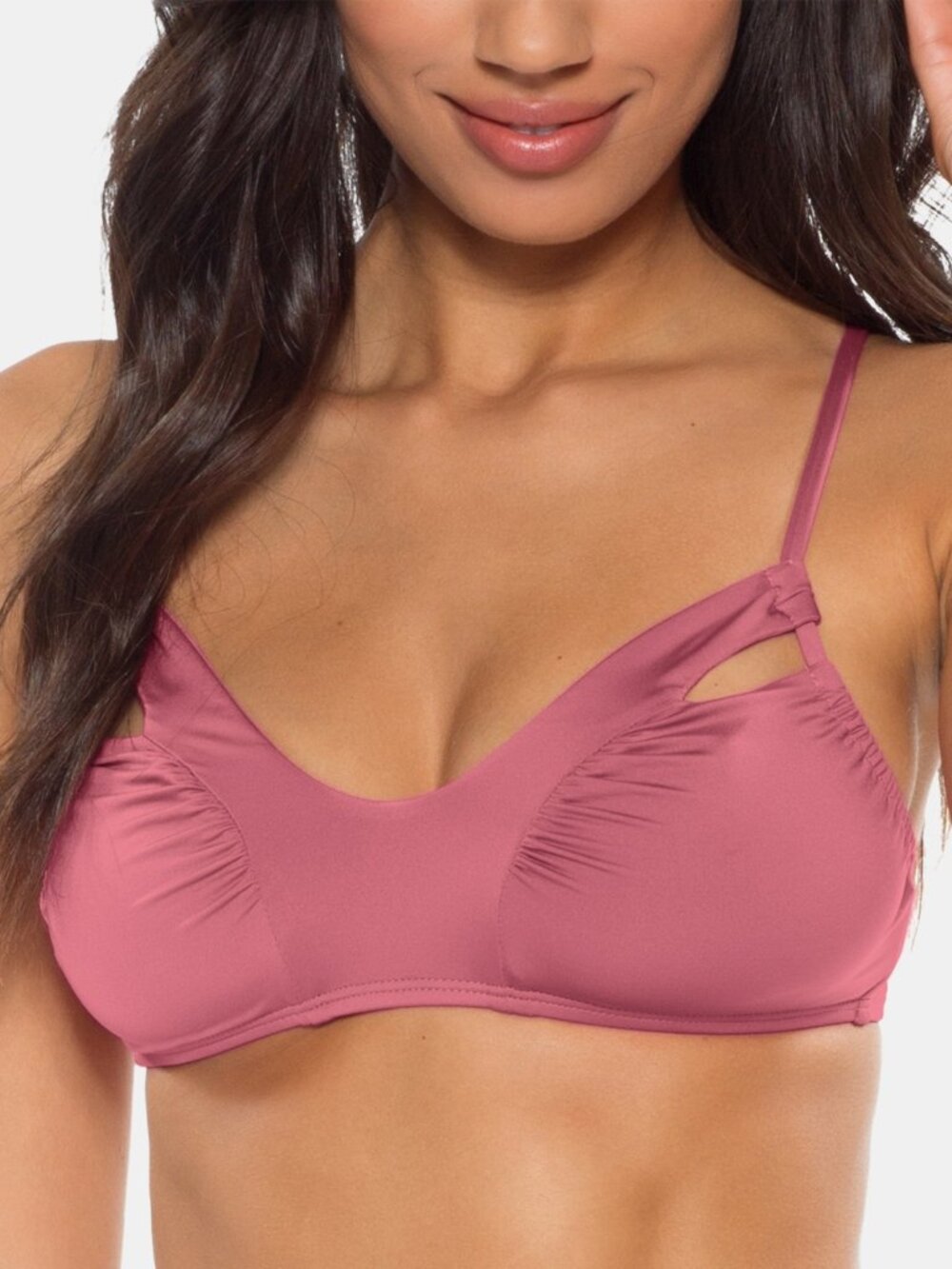 Soluna Womens Under The Sun Ruched Cutout Bikini Top